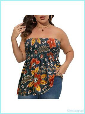 Plus Size Strapless Tube Top Pleated Summer Tops Women's